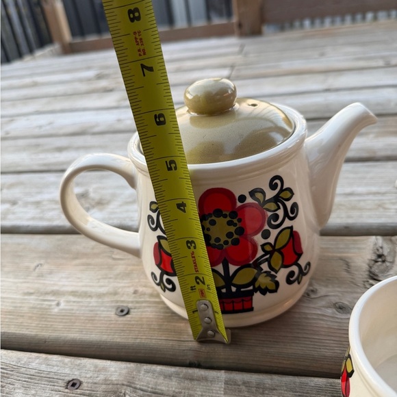 Sadler England Teapot Set  Retro Red Flower Design 1970s Staffordshire Pottery - Picture 6 of 10